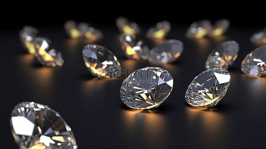 黑色虚空中的球形钻石 3D 渲染杰作