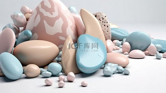 砾石背景图片_白色背景上的豪华粉彩砾石，具有优质 3d 几何形状