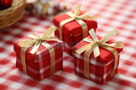 红白格子布制成的礼物盒