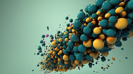 3d 抽象艺术作品中超现实的飞行橡胶球球体和气泡