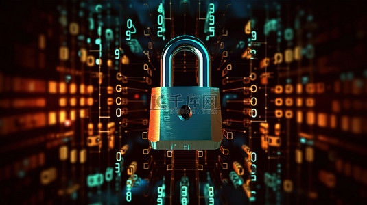解锁挂锁和密码字段的 3D 渲染，密码输入不完整，以增强个人数据安全性