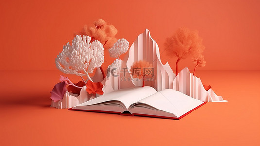 阅读插画背景图片_以令人惊叹的珊瑚 3d 渲染呈现的书