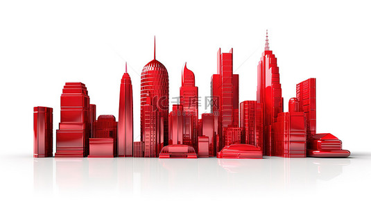 赛车背景图片_白色背景下红色的一组大城市交叉的 3D 渲染