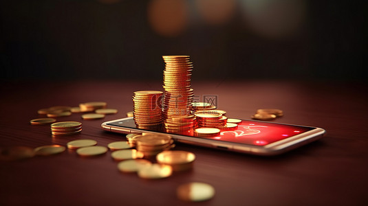 移动货币使用智能手机 3d 插图在线进行交易