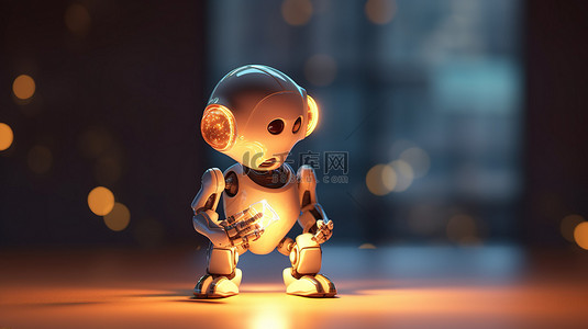 3D 渲染的迷你机器人用灯泡阐明机器学习概念