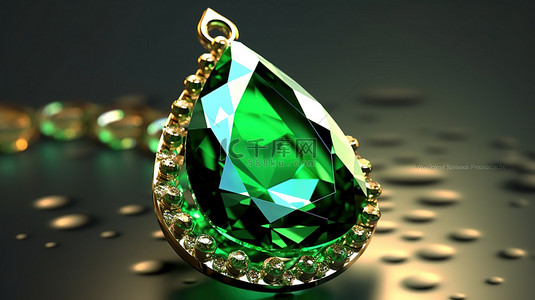 订婚背景图片_梨形祖母绿宝石的 3d 渲染