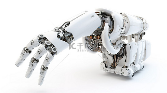 手张开背景图片_隔离在白色机器人手上，手掌张开，令人惊叹的 3D 渲染