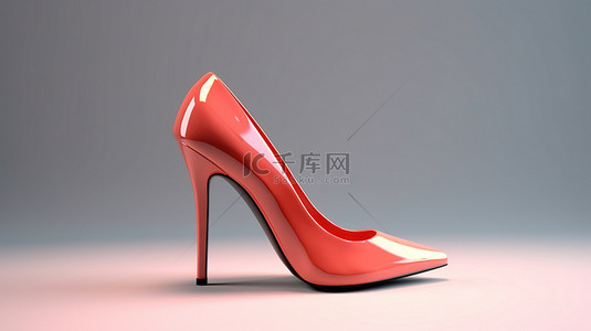 柔和红色色调的优雅高跟鞋的 3D 渲染