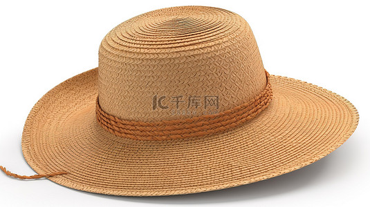 时尚帽子背景图片_白色背景与时尚沙滩帽的 3D 渲染