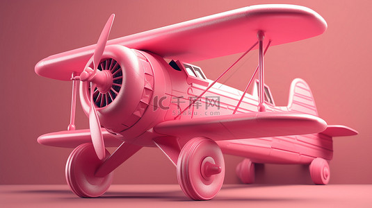 卡通飞机玩具背景图片_插图粉色复古飞机玩具 3D