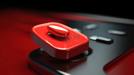带有鼠标手光标的红色手机按钮的 3d 插图