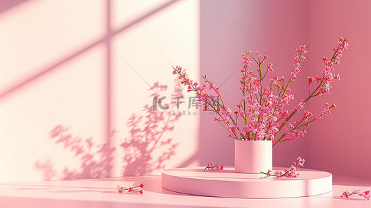 产品展示花朵粉色展台背景素材