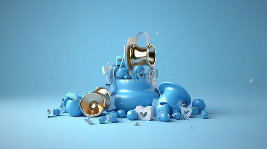 带有蓝铃 3D 渲染效果的情感社交媒体图标，以实现有效的营销