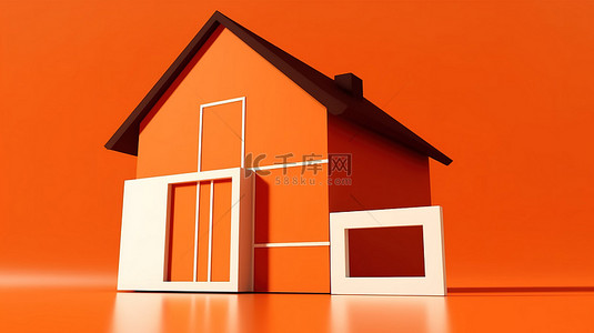 充满活力的橙色背景中显示待售房屋的房地产标志
