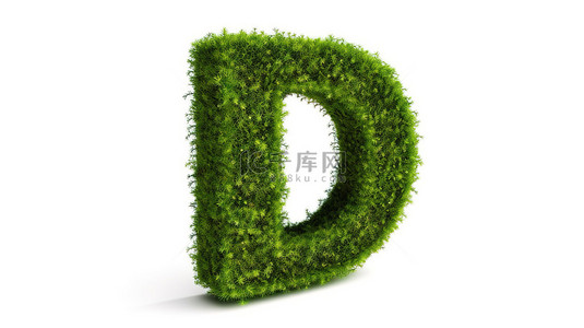 生态花背景图片_孤立的白色背景括号符号与充满活力的绿草覆盖生态字母和 3D 插图