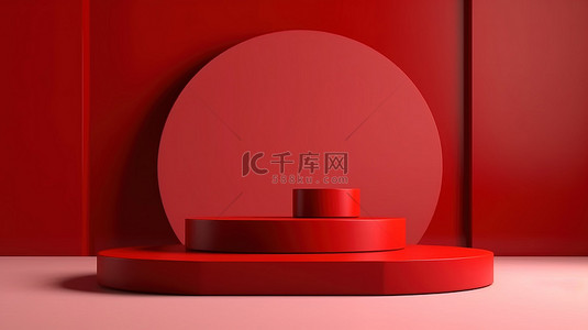圣诞几何背景图片_3D 渲染空白讲台基座背景与几何红色口音