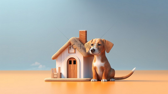 狗在其住所的 3D 插图