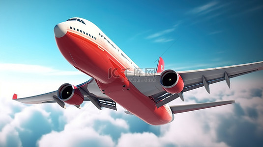 商务科技插图背景图片_一架大容量红色客机的 3d 插图