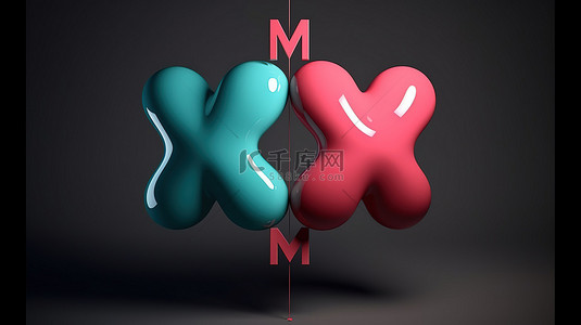 金属字体气球 3D 插图，具有渲染的加号和减号符号