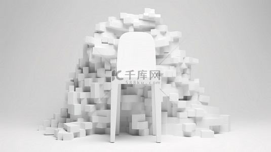 白色背景上的简约纸概念白色椅子 3D 渲染插图