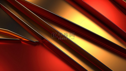 红色抽象箭头纹理与金色 3D 渲染插图