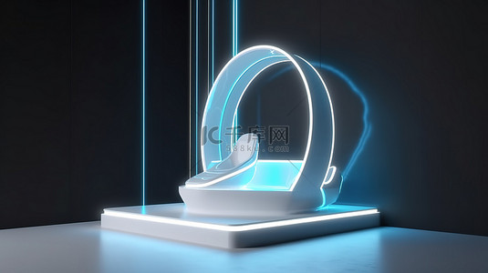 白色展台模型背景图片_科幻产品展台模型光滑的白色讲台，带有霓虹灯照明
