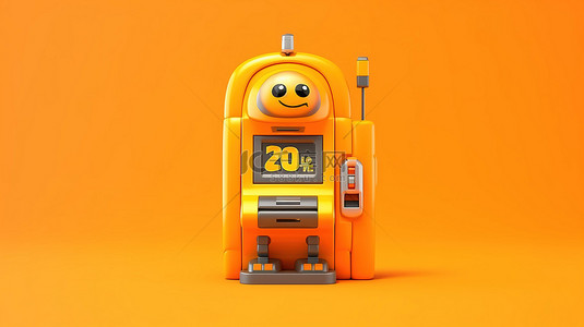 3D 渲染抽象卡通风格的商业技术概念橙色 atm 机的插图