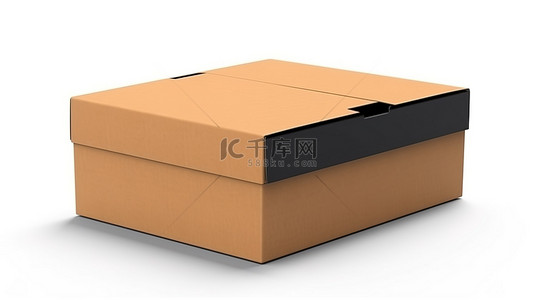 纸箱打包背景图片_白色背景上带有黑色手柄的独立牛皮纸盒的 3D 渲染