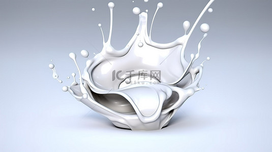 白色水波纹背景图片_白色液体飞溅将牛奶倒入水中的 3D 插图