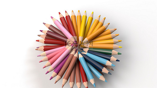 烽火台简笔画背景图片_在白色背景上隔离的彩色铅笔的 3d 渲染