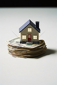 美元符号上的小房子模型的图片