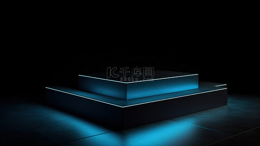深色背景与一个简单的空蓝框讲台舞台在 3D 渲染中