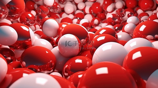 红色海报字背景图片_当代计算机生成的人工智能科技企业背景艺术 3D 插图，带有红色布局和白色气泡