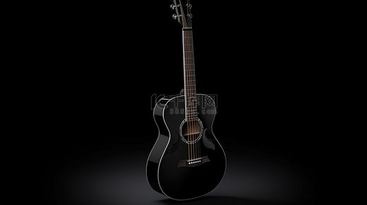 为民信仰背景图片_黑色背景上黑色木质原声吉他的 3D 渲染，为您的设计提供空间