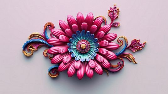 3D 渲染植物装饰与民间艺术花卉贺卡设计