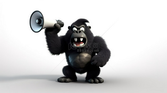 大猩猩背景图片_带扩音器和金钱标志的搞笑 3D 大猩猩