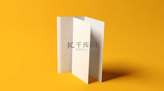 工业企业三折页背景图片_三折小册子样机 a4 空白纸，柔和的黄色背景，带有 3D 阴影