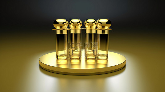 小瓶的图标哑光金板与闪闪发光的金色小瓶专业渲染在 3D