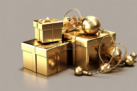 圣诞金色背景背景图片_金色背景上的圣诞盒子