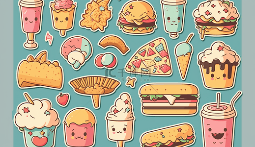 冰淇淋卡通背景图片_甜筒蛋糕美味卡通食物背景