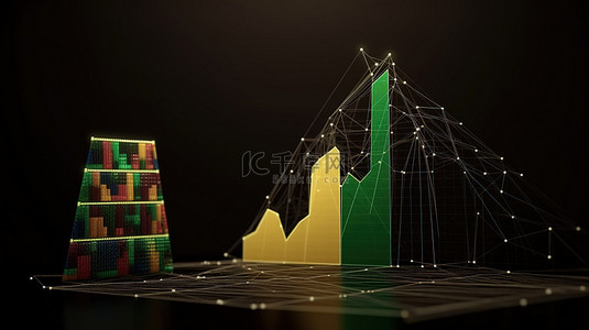 区块链对中非共和国加密货币的影响上升图表的 3d 渲染