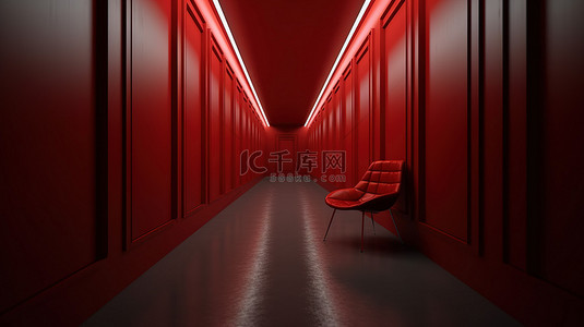 神秘背静背景图片_神秘走廊中的红色椅子 3d 渲染