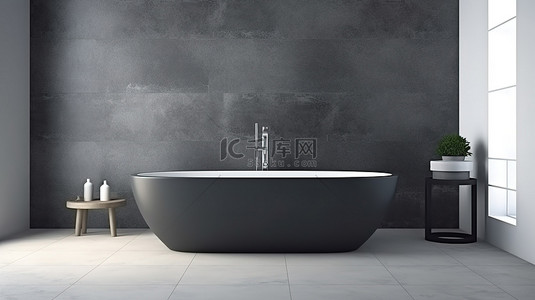 陶瓷背景背景图片_浴室内部瓷砖浴缸和花岗岩瓷砖墙的 3D 渲染