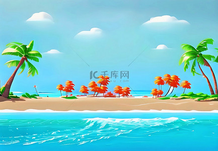 海滩椰子树简约风格风景