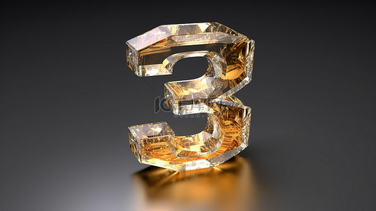 2周年背景图片_金银三号与玻璃水晶 3D 渲染周年插图