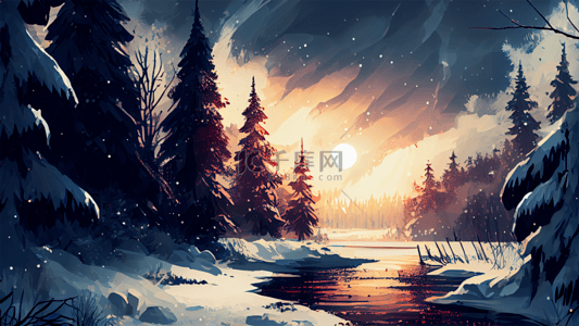 冬季森林插画背景