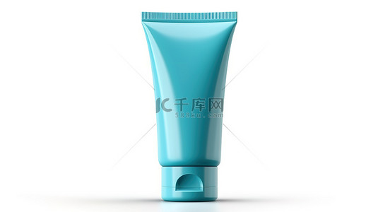 美容面霜背景图片_适用于面霜或凝胶的蓝色塑料化妆品管的孤立白色背景模型的 3D 渲染