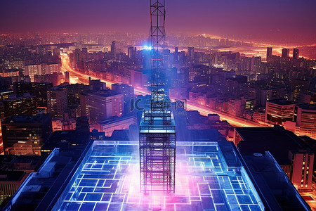 背景为消防塔的摩天大楼顶视图