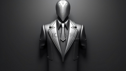 赌博中黑桃套装的单色前视图轮廓图标的 3D 渲染