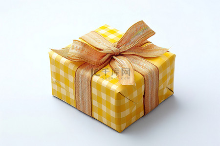 黄色小丝带背景图片_顶部有黄色蝴蝶结的小礼品盒